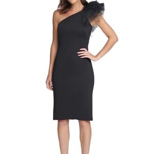 Eliza J One-Shoulder Black Scuba Cocktail Dress Size 14